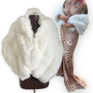 5ft Faux Fox Fur Wrap White Shawl Cloak 1920s Wedding Formal Amore Bridal